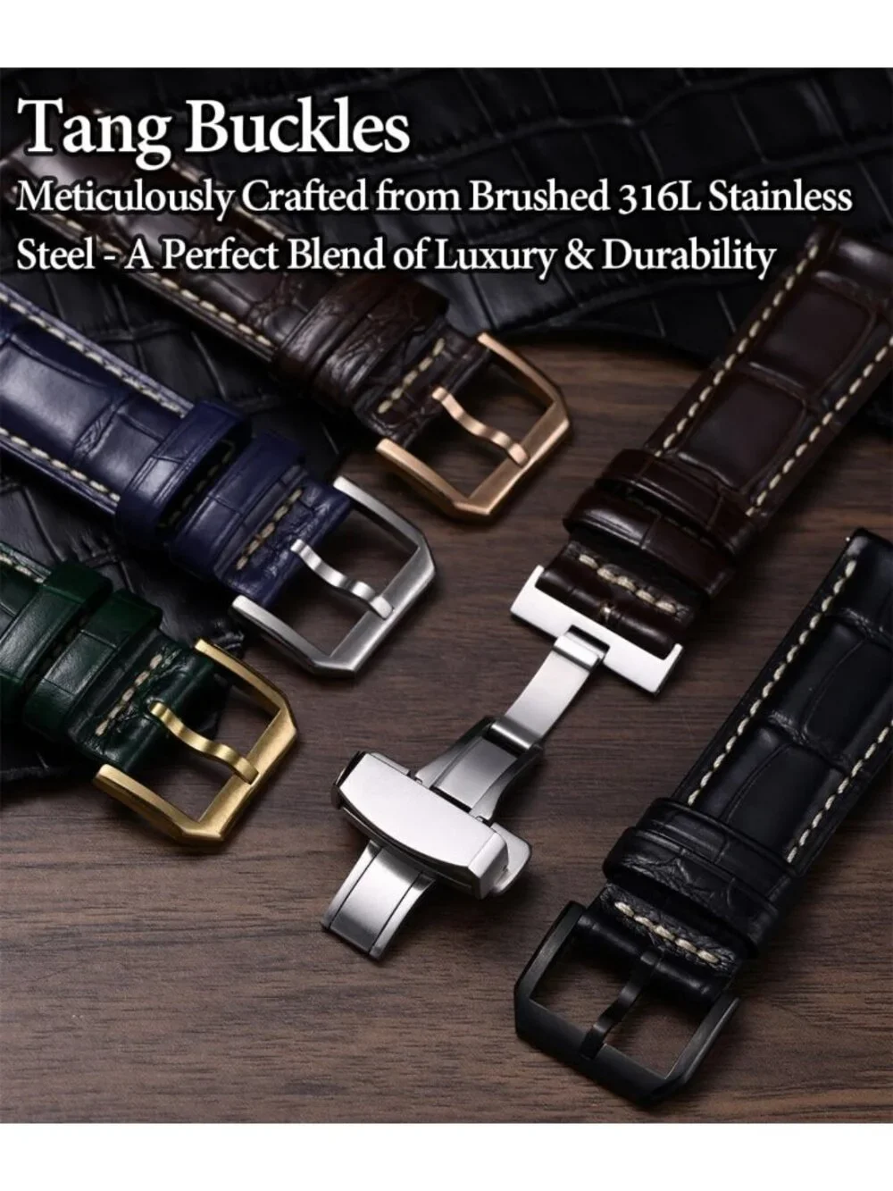 Stylish Leather Watch Band for Men, Quick-Release Alligator Grain Design